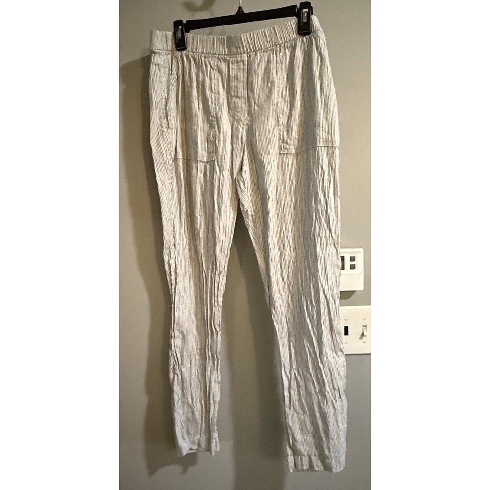 Theory Pants Nautical Striped Linen Viscose Blend Pull On USA Made‎ Size 12